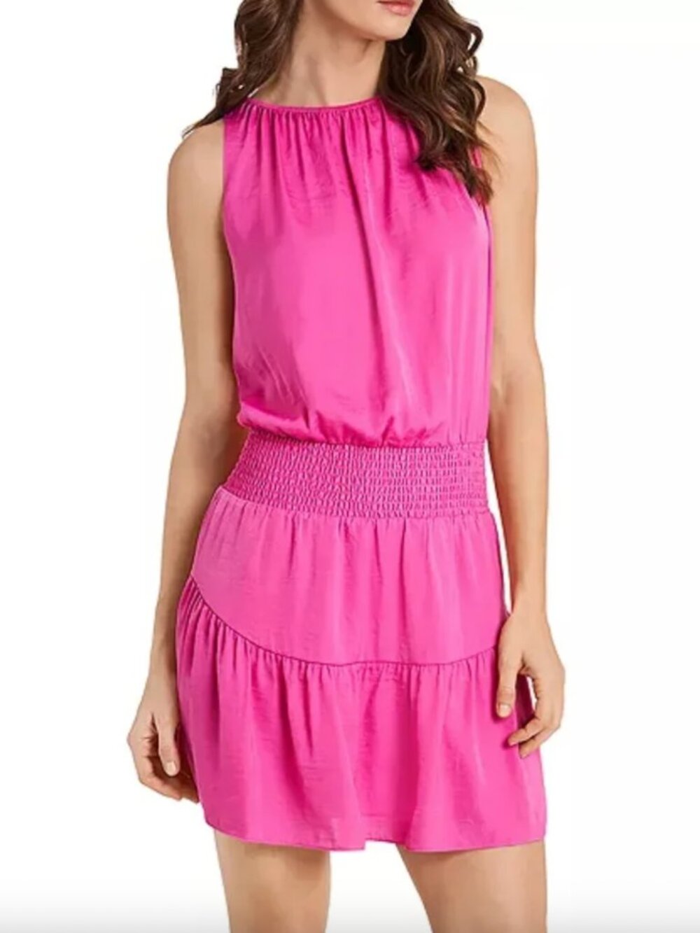 Revolve Pink Smocked Waist Satin Dress